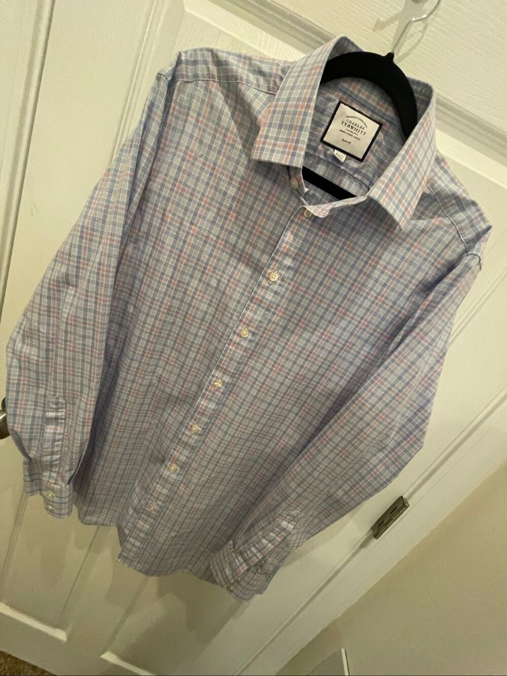 Charles Tyrwhitt Jermyn Street Slim Fit Men’s Dress Shirt 16.5/36 Blue Plaid Cot